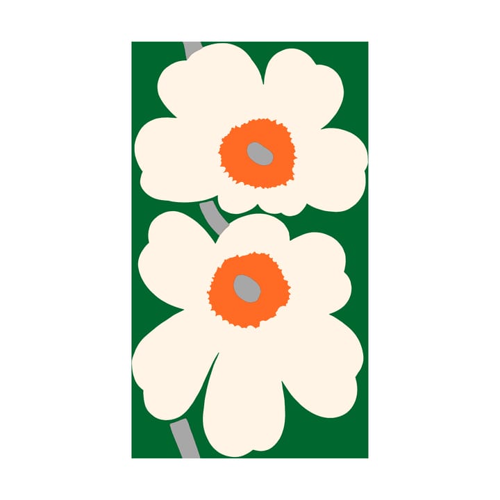 Unikko 60-vuotisjuhlapainos kangas puuvillasatiini - Green-off white-orange - Marimekko