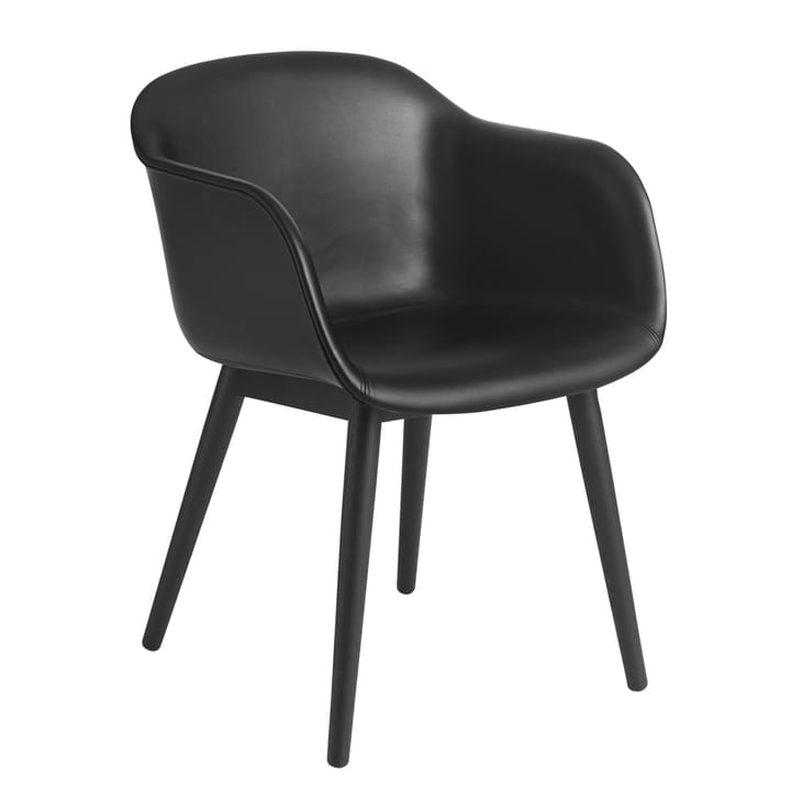 Fiber Chair tuoli käsinojilla ja puujaloilla - Black leather-black - Muuto
