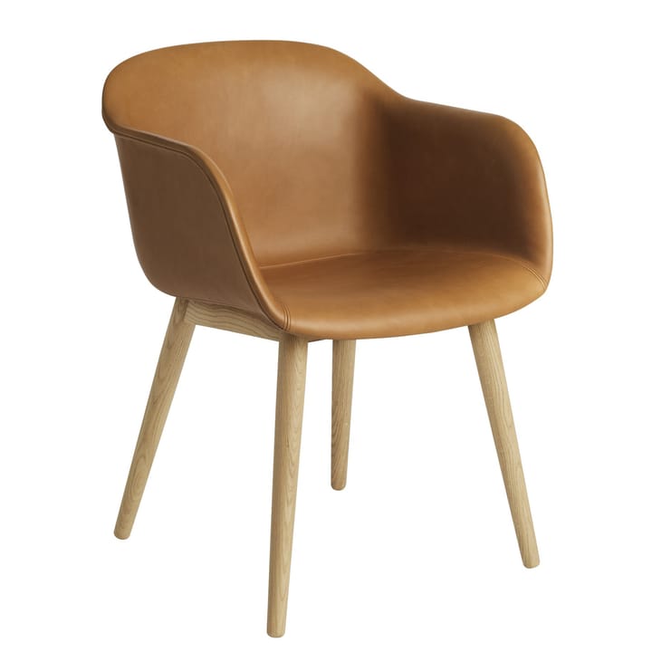 Fiber Chair tuoli käsinojilla ja puujaloilla - Cognac leather-oak - Muuto